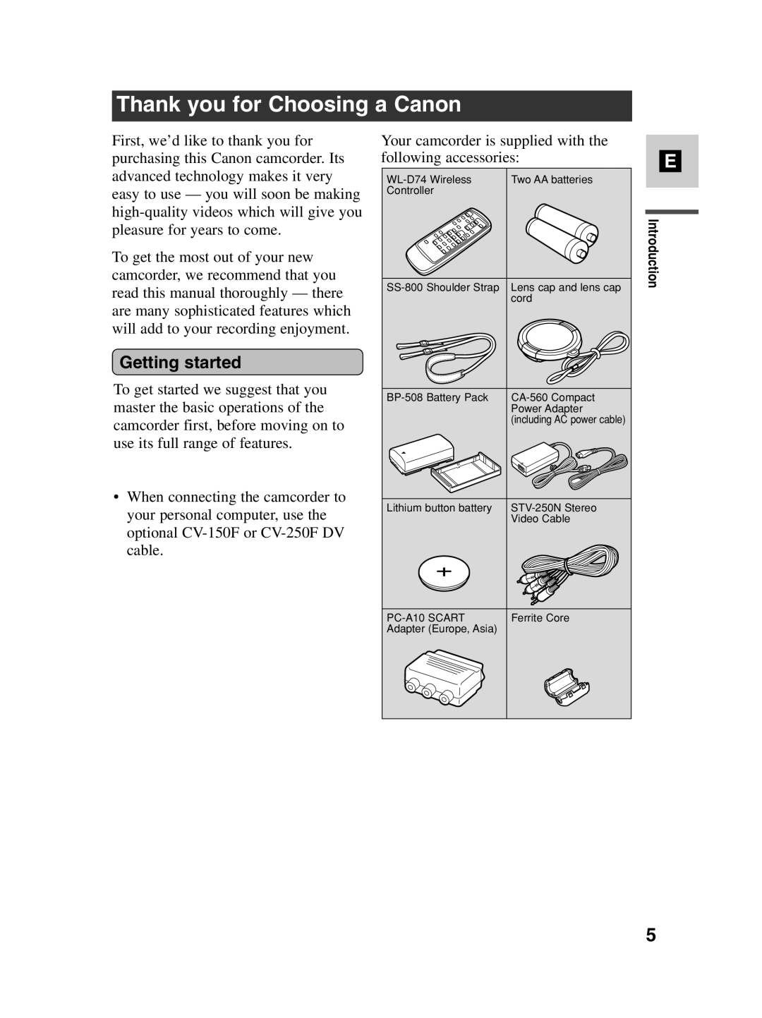 Canon MV500i instruction manual Thank you for Choosing a Canon, Getting started 