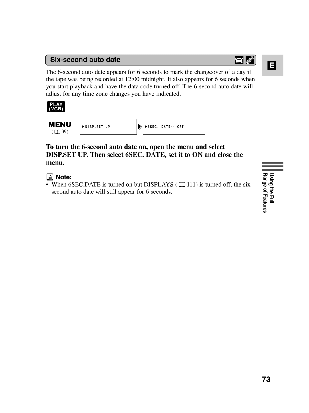 Canon MV500i instruction manual Six-second auto date 