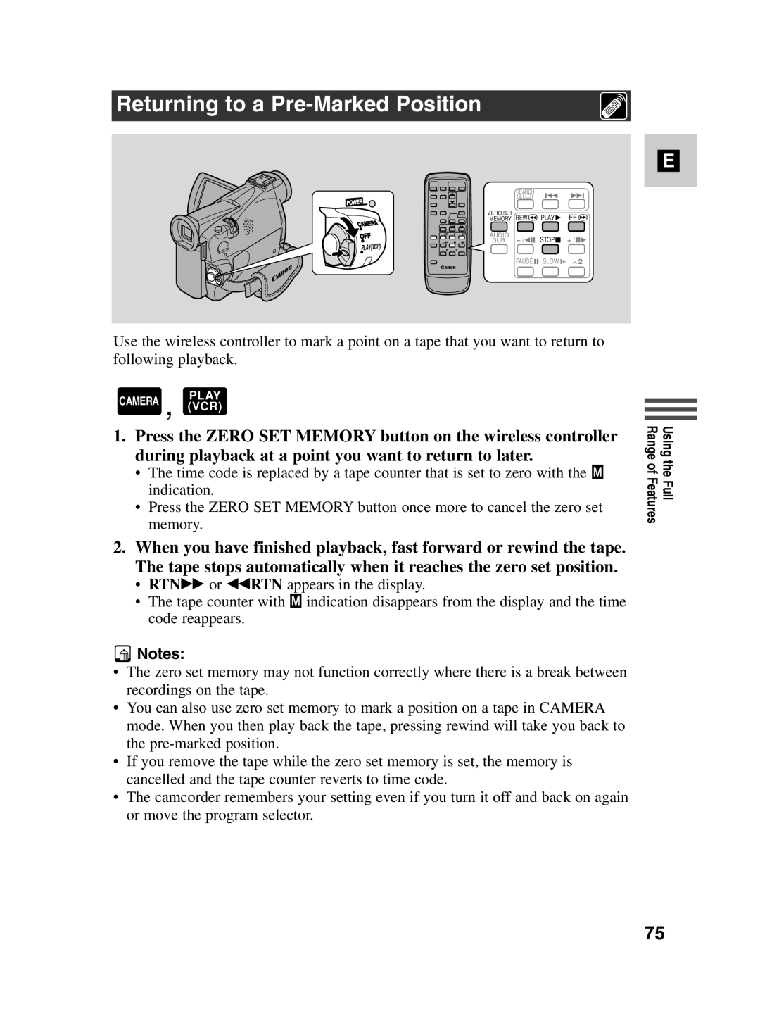 Canon MV500i instruction manual Returning to a Pre-Marked Position 