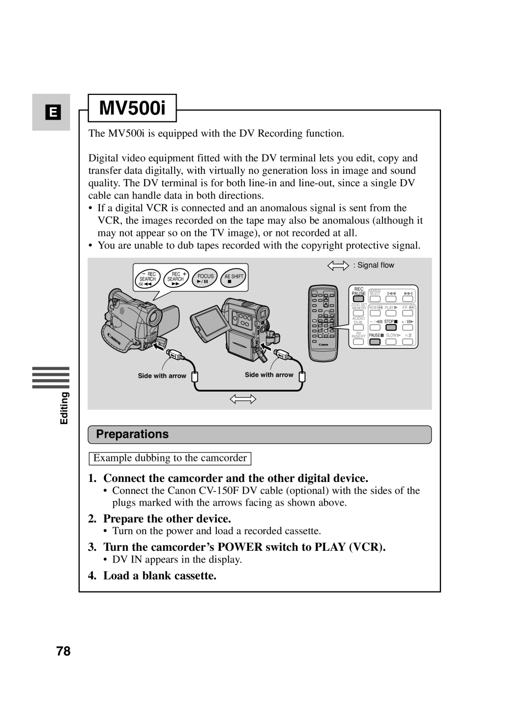 Canon MV500i instruction manual Load a blank cassette 