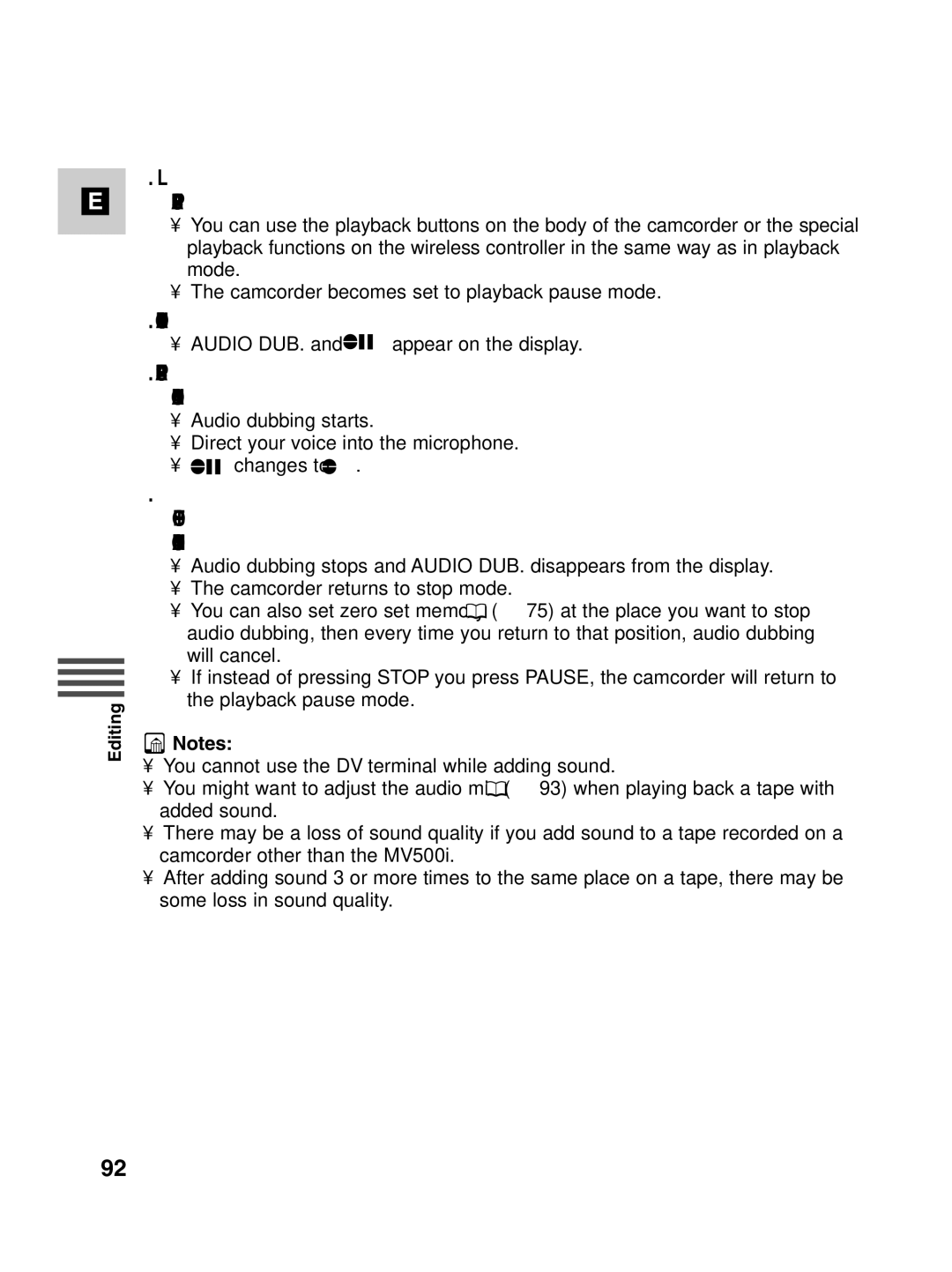 Canon MV500i instruction manual Press the Audio DUB. button 