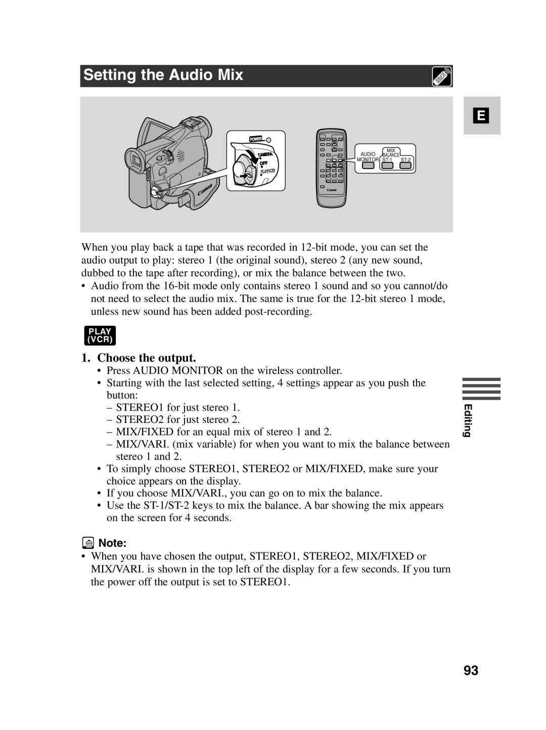 Canon MV500i instruction manual Setting the Audio Mix, Choose the output 