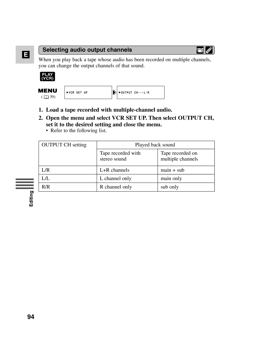 Canon MV500i instruction manual Selecting audio output channels 