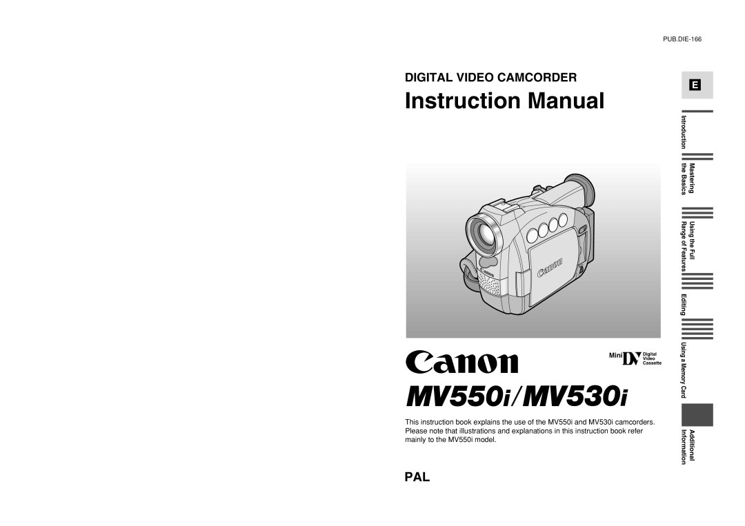 Canon MV550i, MV530i instruction manual Pal 