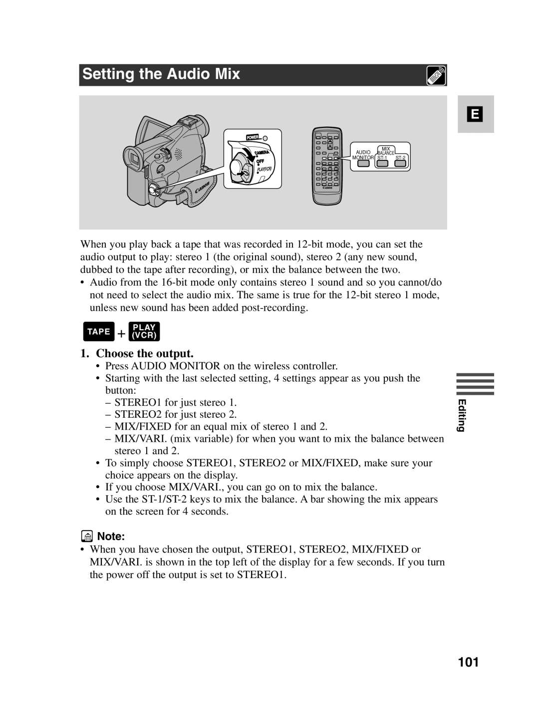 Canon MV550i, MV530i instruction manual Setting the Audio Mix, 101, Choose the output 