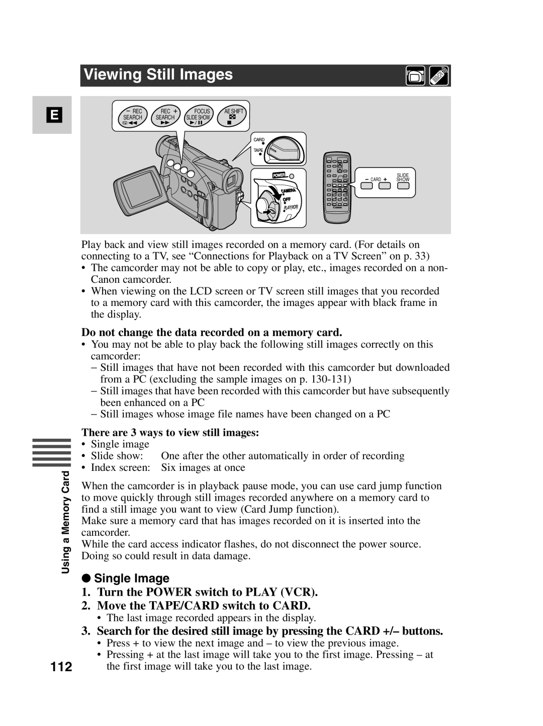 Canon MV530i, MV550i instruction manual Viewing Still Images, 112, Single Image, There are 3 ways to view still images 