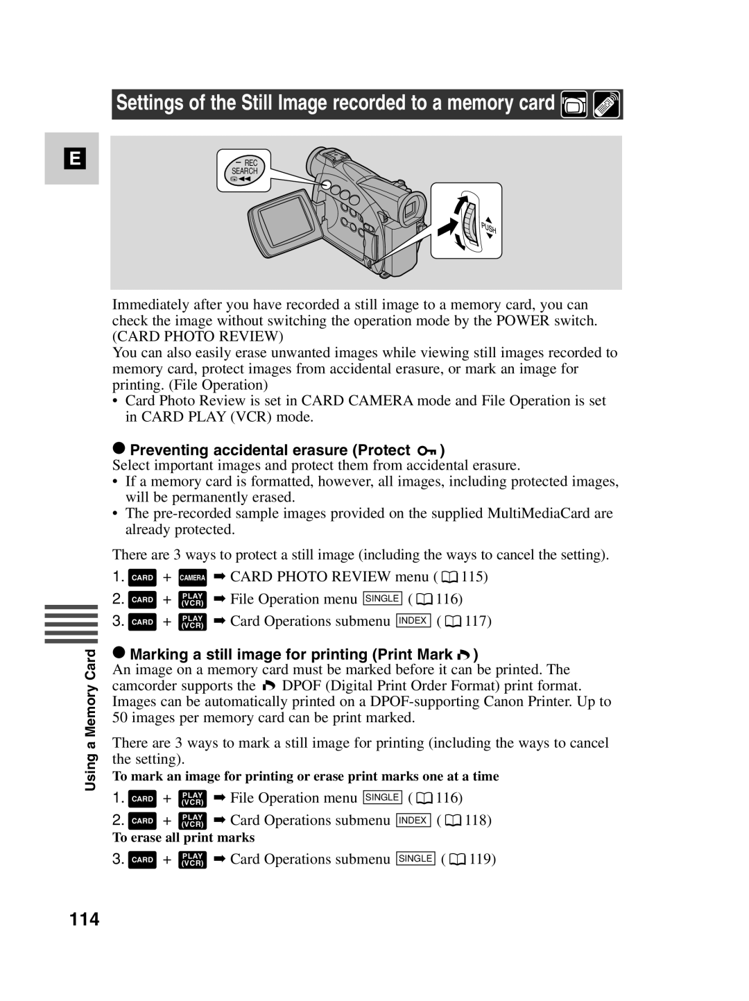 Canon MV530i, MV550i instruction manual Settings of the Still Image recorded to a memory card, 114 