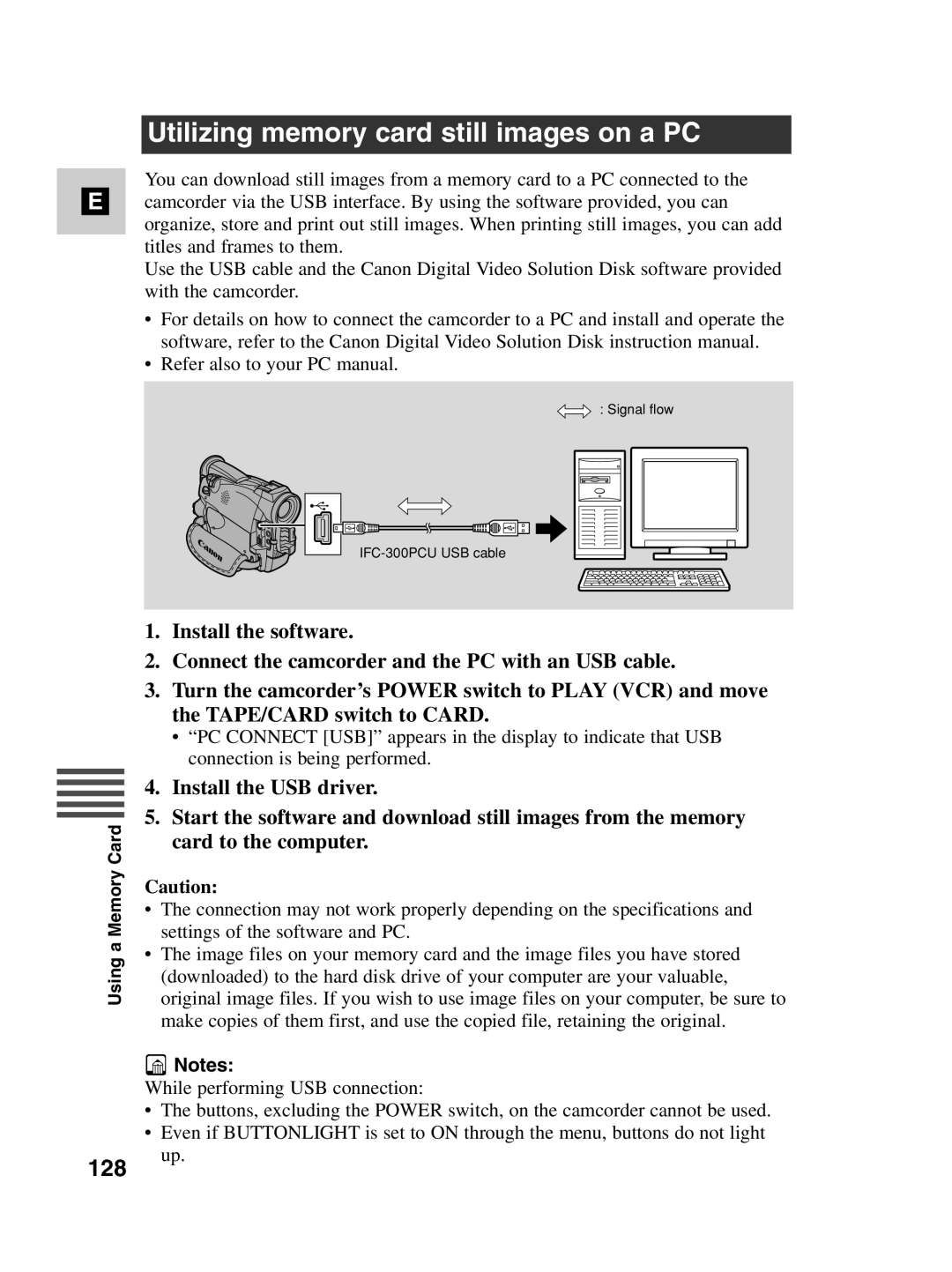 Canon MV530i, MV550i instruction manual Utilizing memory card still images on a PC, 128 