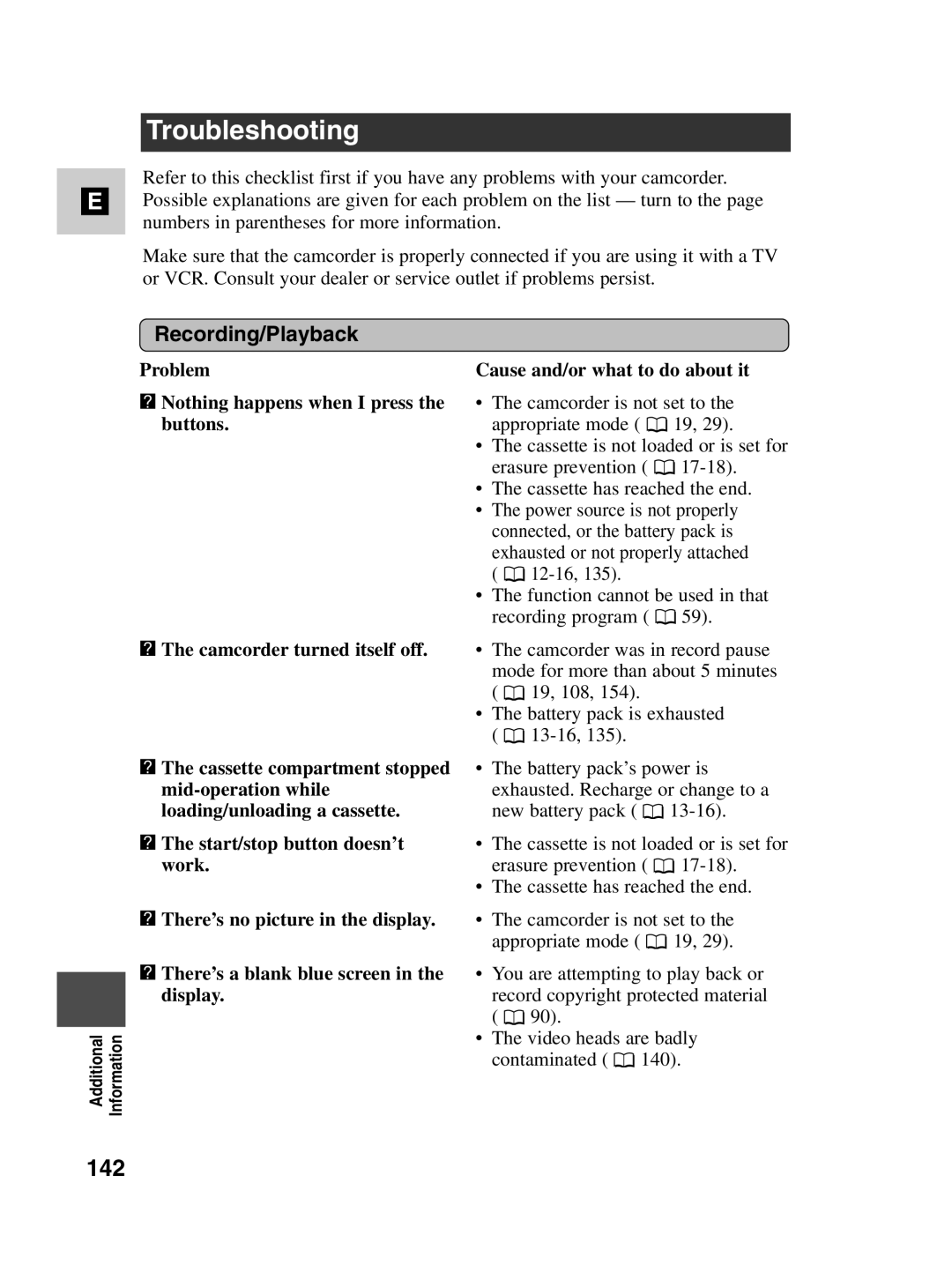 Canon MV530i, MV550i instruction manual Troubleshooting, 142, Recording/Playback 