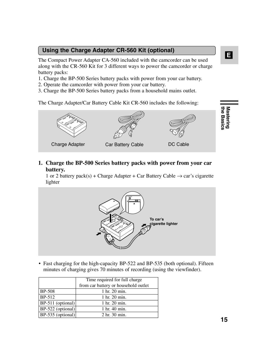 Canon MV550i, MV530i instruction manual Using the Charge Adapter CR-560 Kit optional 