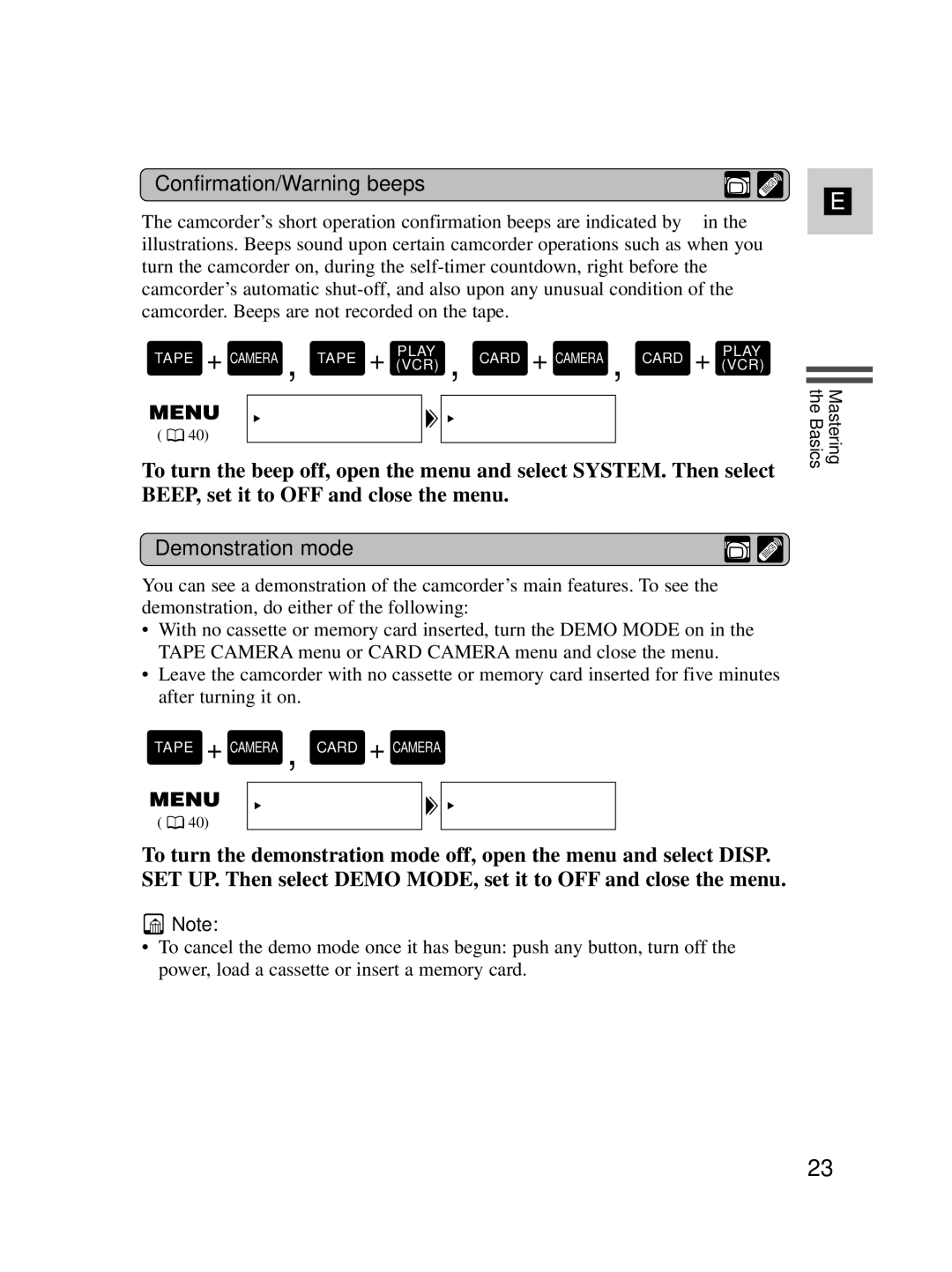 Canon MV550i, MV530i instruction manual Confirmation/Warning beeps, Demonstration mode 