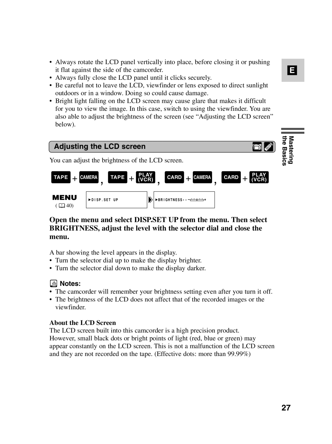 Canon MV550i, MV530i instruction manual Adjusting the LCD screen, About the LCD Screen 