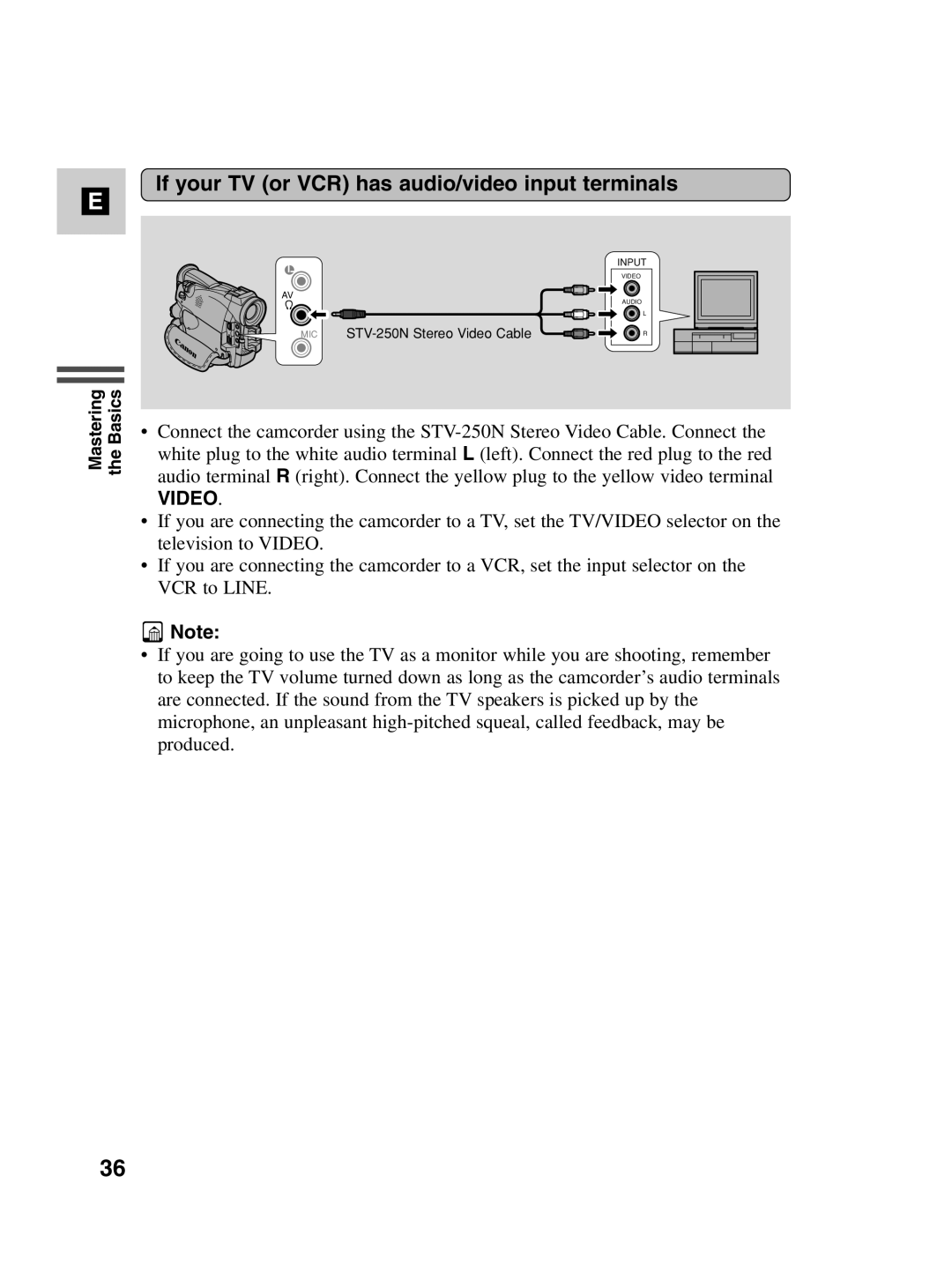 Canon MV530i, MV550i instruction manual If your TV or VCR has audio/video input terminals, Video 