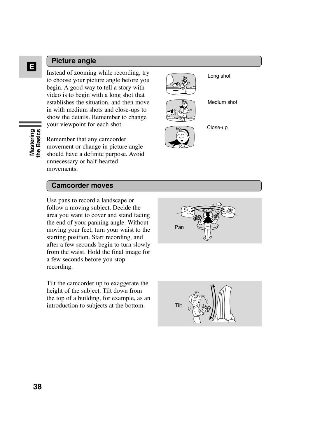 Canon MV530i, MV550i instruction manual Picture angle, Camcorder moves 