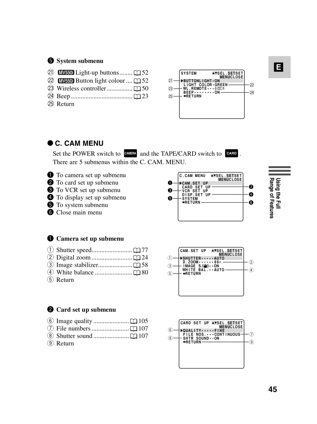 Canon MV550i, MV530i instruction manual CAM Menu 