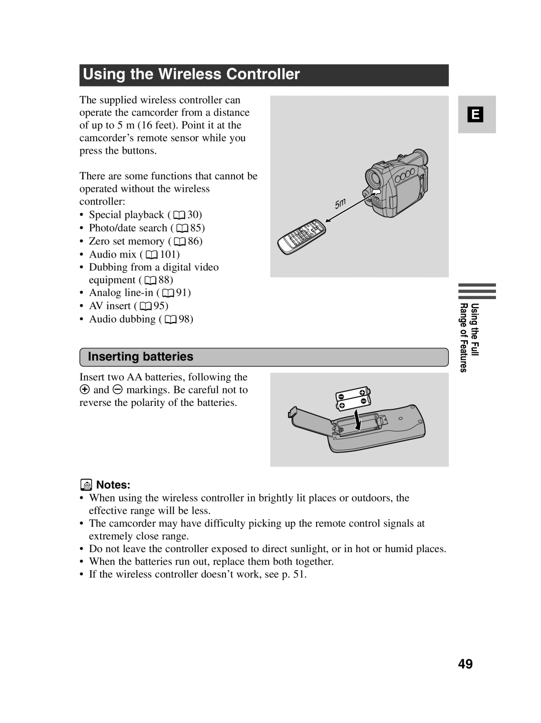 Canon MV550i, MV530i instruction manual Using the Wireless Controller, Inserting batteries 