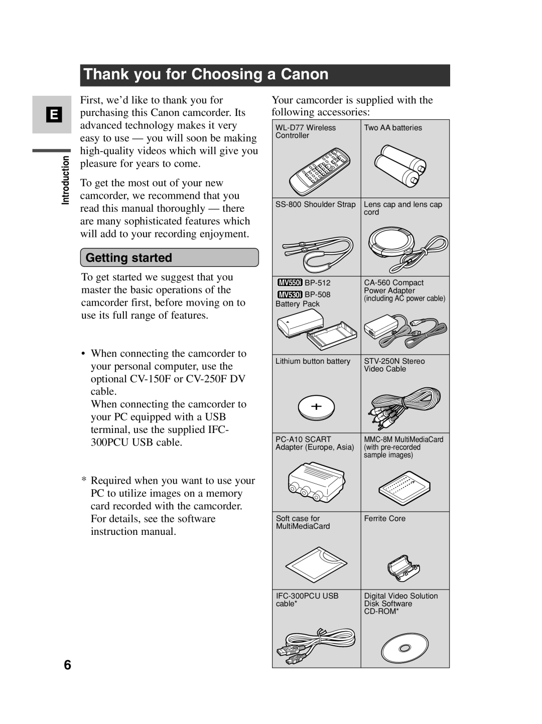 Canon MV530i, MV550i instruction manual Thank you for Choosing a Canon, Getting started 