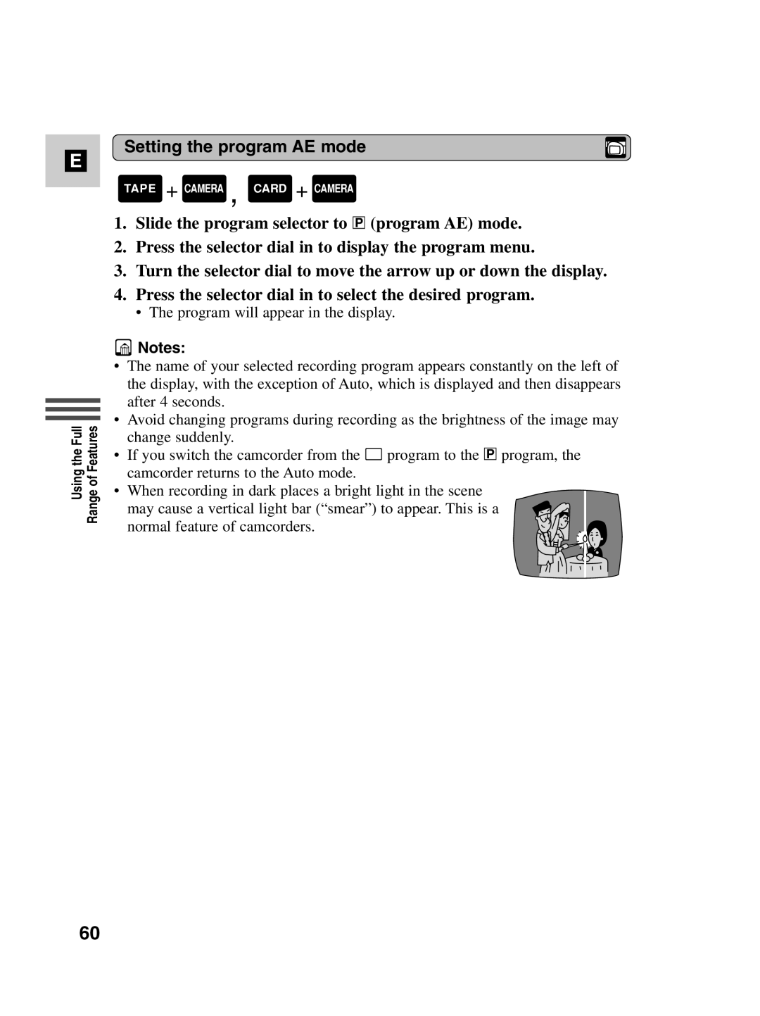 Canon MV530i, MV550i instruction manual Setting the program AE mode 