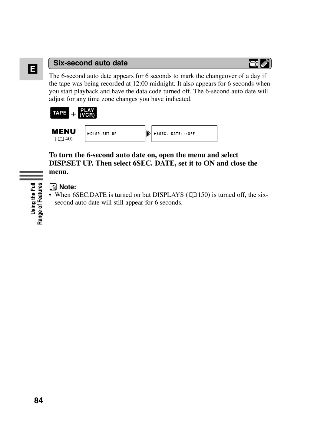 Canon MV530i, MV550i instruction manual Six-second auto date 