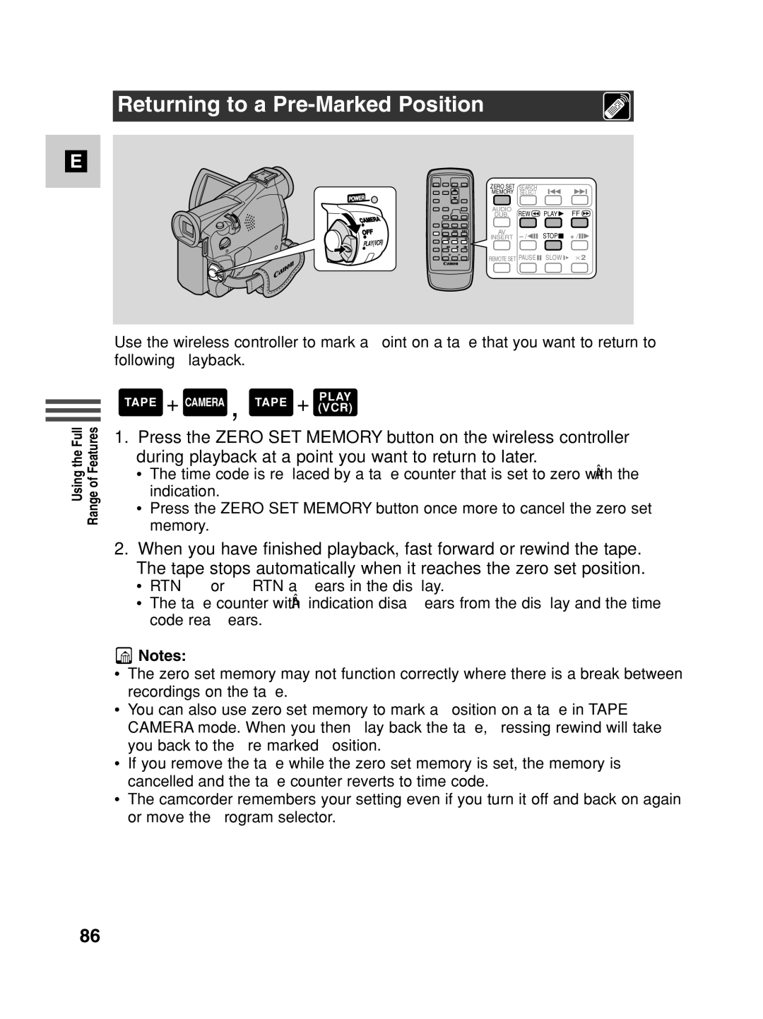 Canon MV530i, MV550i instruction manual Returning to a Pre-Marked Position 