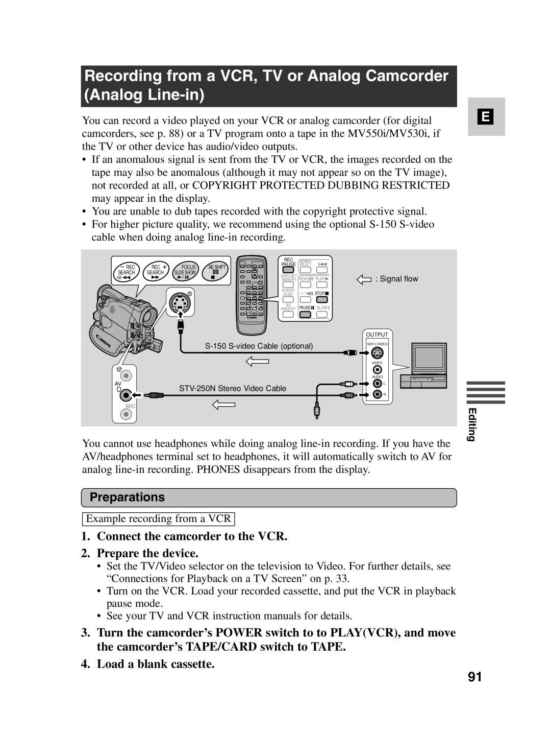 Canon MV550i, MV530i instruction manual Connect the camcorder to the VCR Prepare the device 