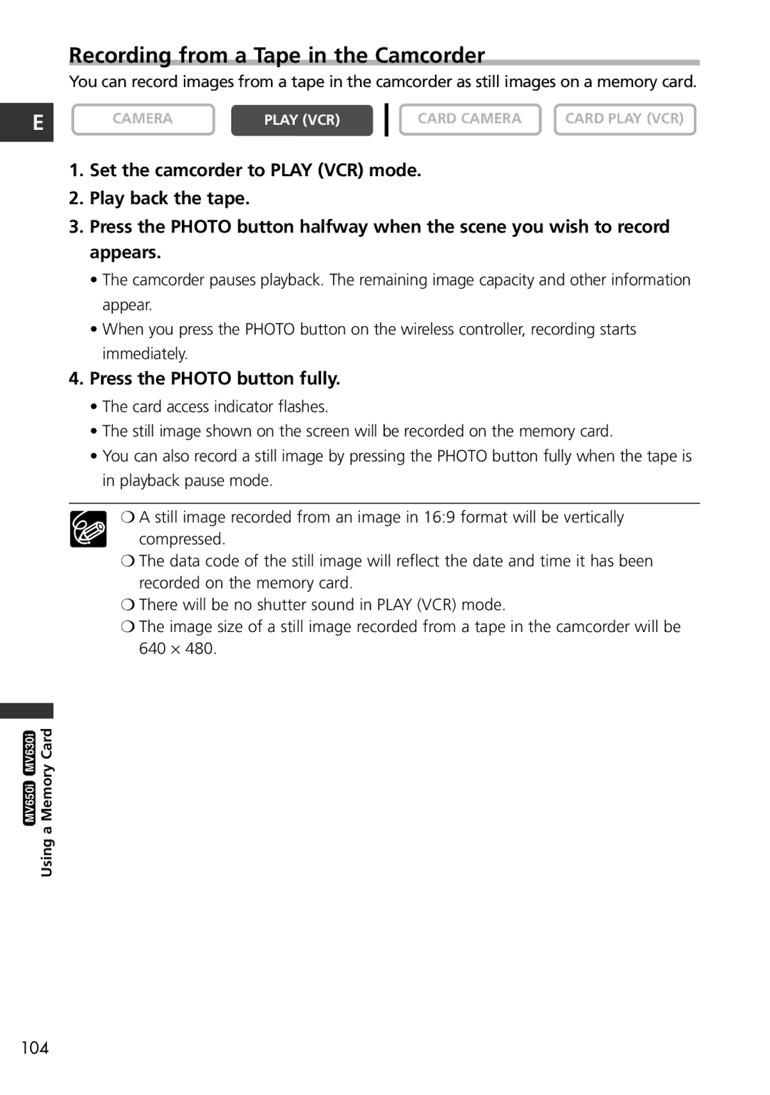 Canon MV650i, MV600i instruction manual Recording from a Tape in the Camcorder 