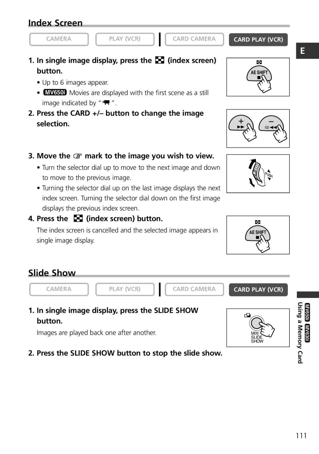 Canon MV600i, MV650i instruction manual Index Screen, Slide Show 