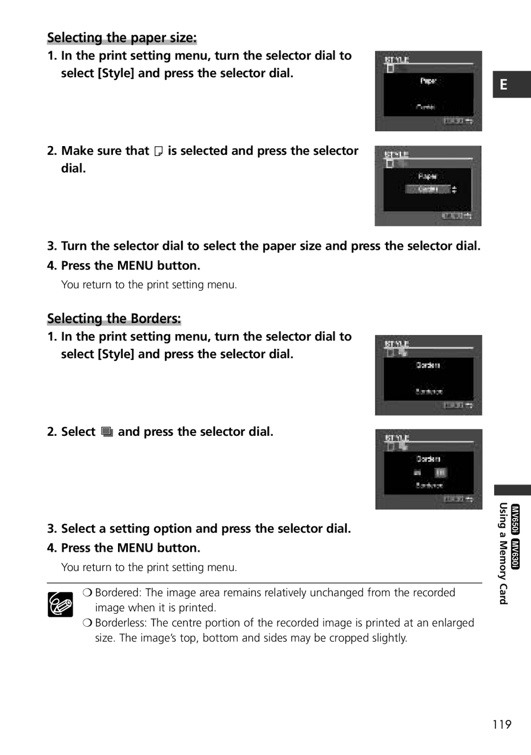 Canon MV600i, MV650i instruction manual Selecting the paper size 