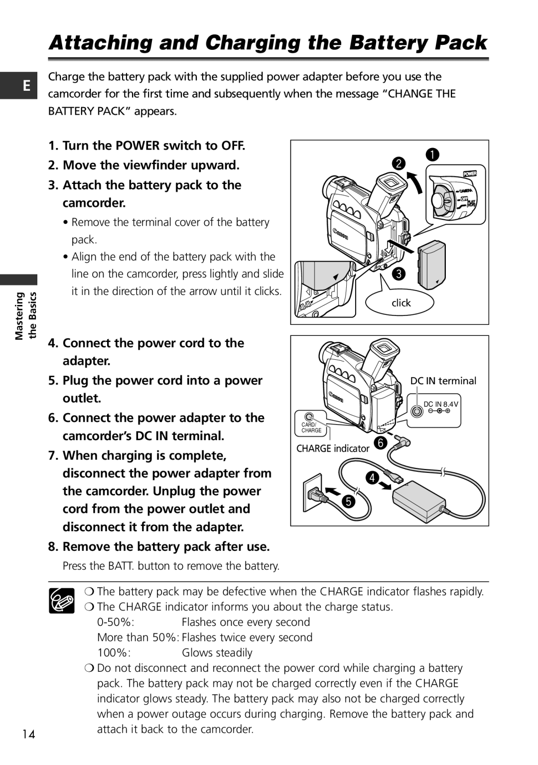 Canon MV650i, MV600i instruction manual Attaching and Charging the Battery Pack, Remove the battery pack after use 