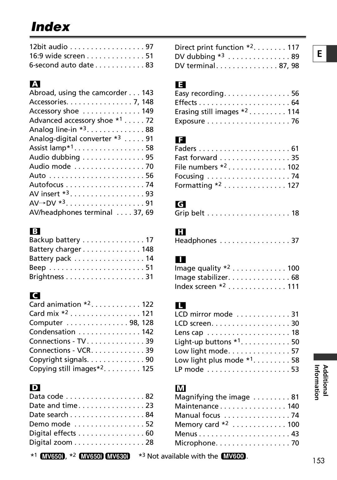 Canon MV600i, MV650i instruction manual Index 