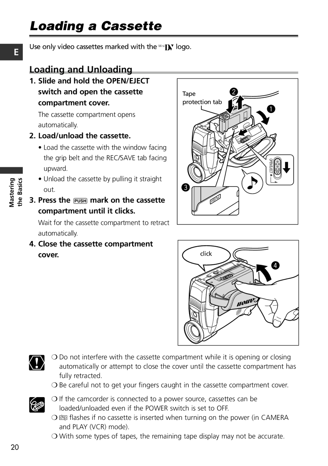 Canon MV650i, MV600i instruction manual Loading a Cassette, Loading and Unloading 