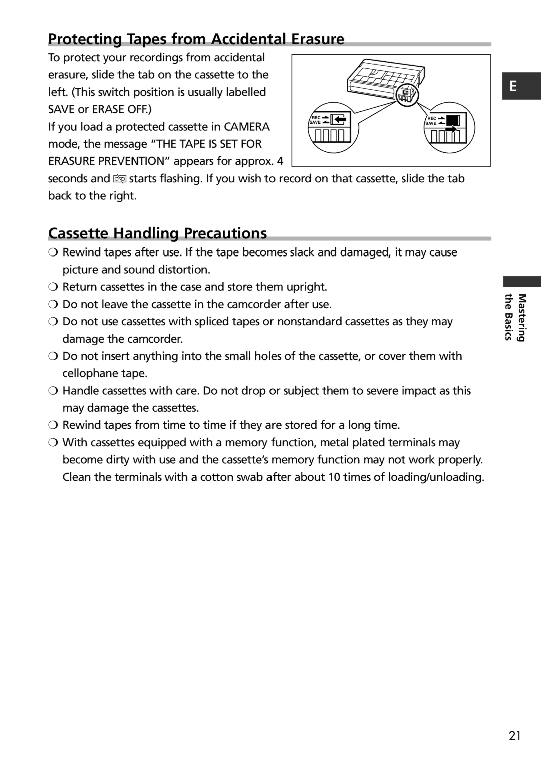 Canon MV600i, MV650i instruction manual Protecting Tapes from Accidental Erasure, Cassette Handling Precautions 