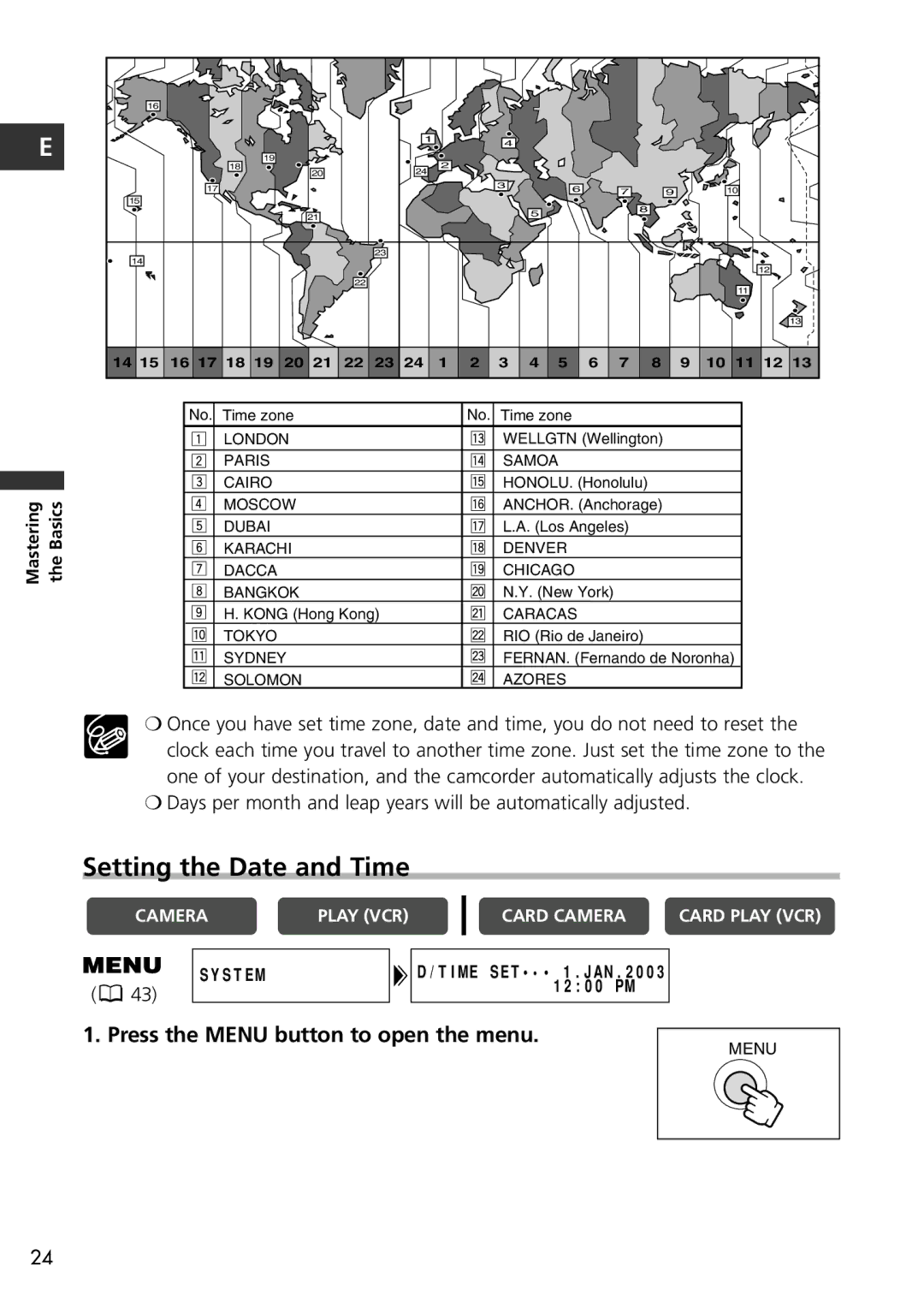 Canon MV650i, MV600i instruction manual Setting the Date and Time, Press the Menu button to open the menu 