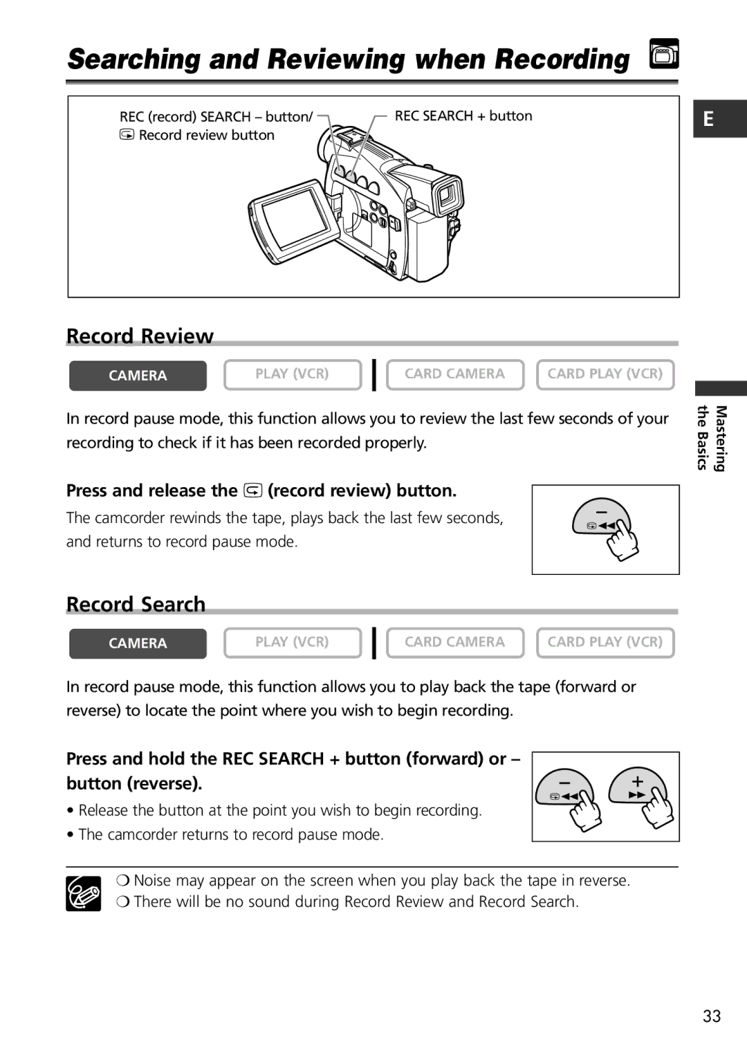 Canon MV600i, MV650i instruction manual Searching and Reviewing when Recording, Record Review, Record Search 