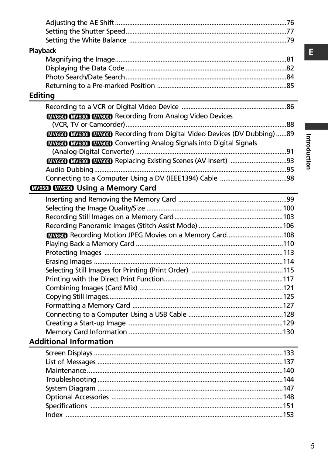 Canon MV600i instruction manual Editing, MV650i MV630i Using a Memory Card, Additional Information 