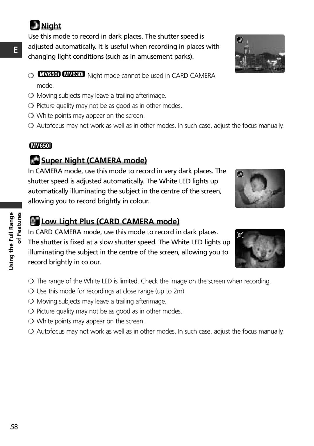 Canon MV650i, MV600i instruction manual Night 