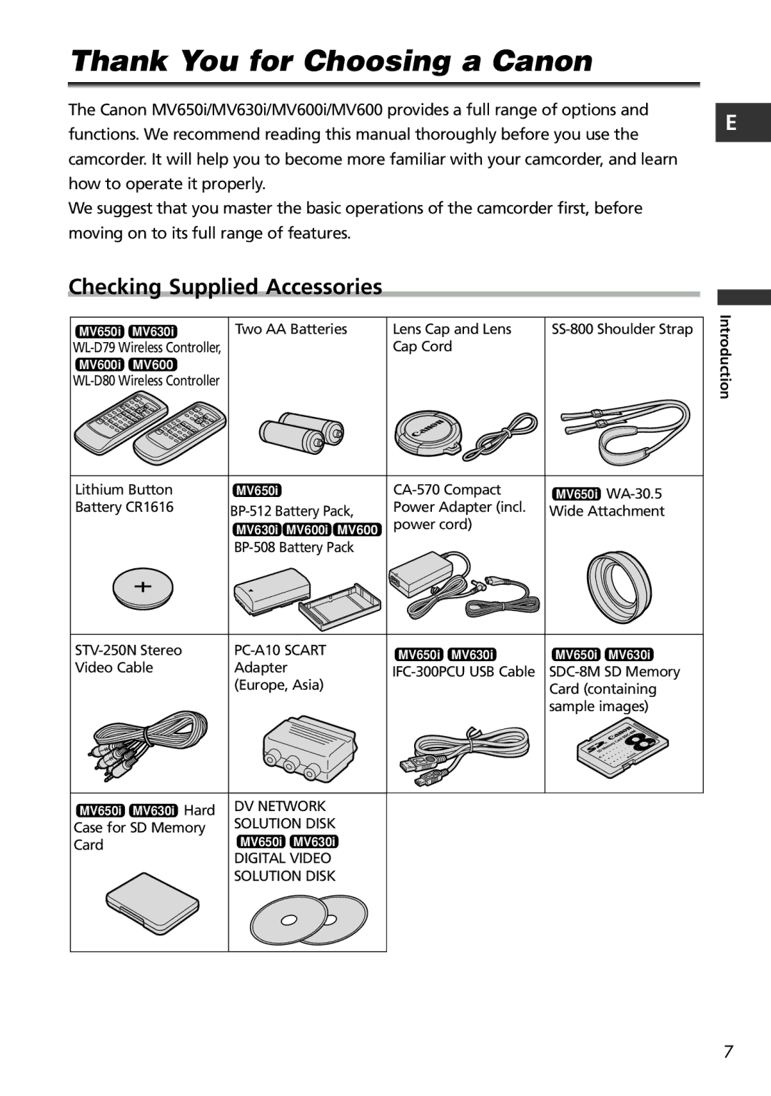 Canon MV600i, MV650i instruction manual Thank You for Choosing a Canon, Checking Supplied Accessories 