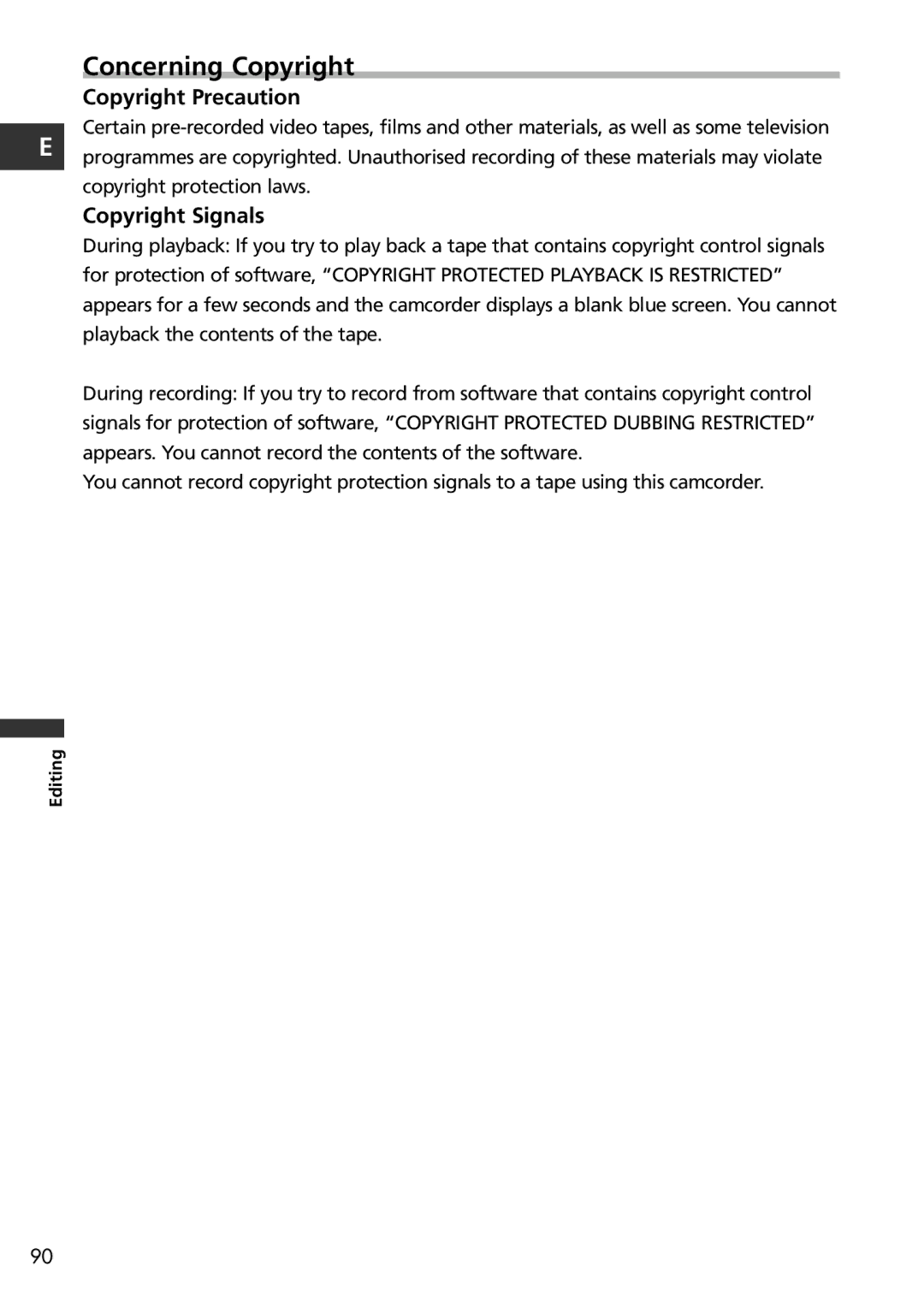 Canon MV650i, MV600i instruction manual Concerning Copyright, Copyright Precaution, Copyright Signals 