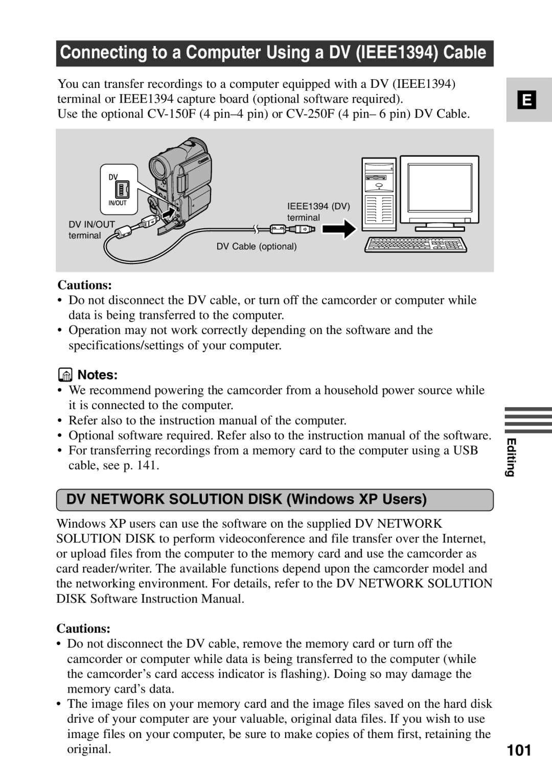 Canon MV6iMC instruction manual 101, DV Network Solution Disk Windows XP Users 