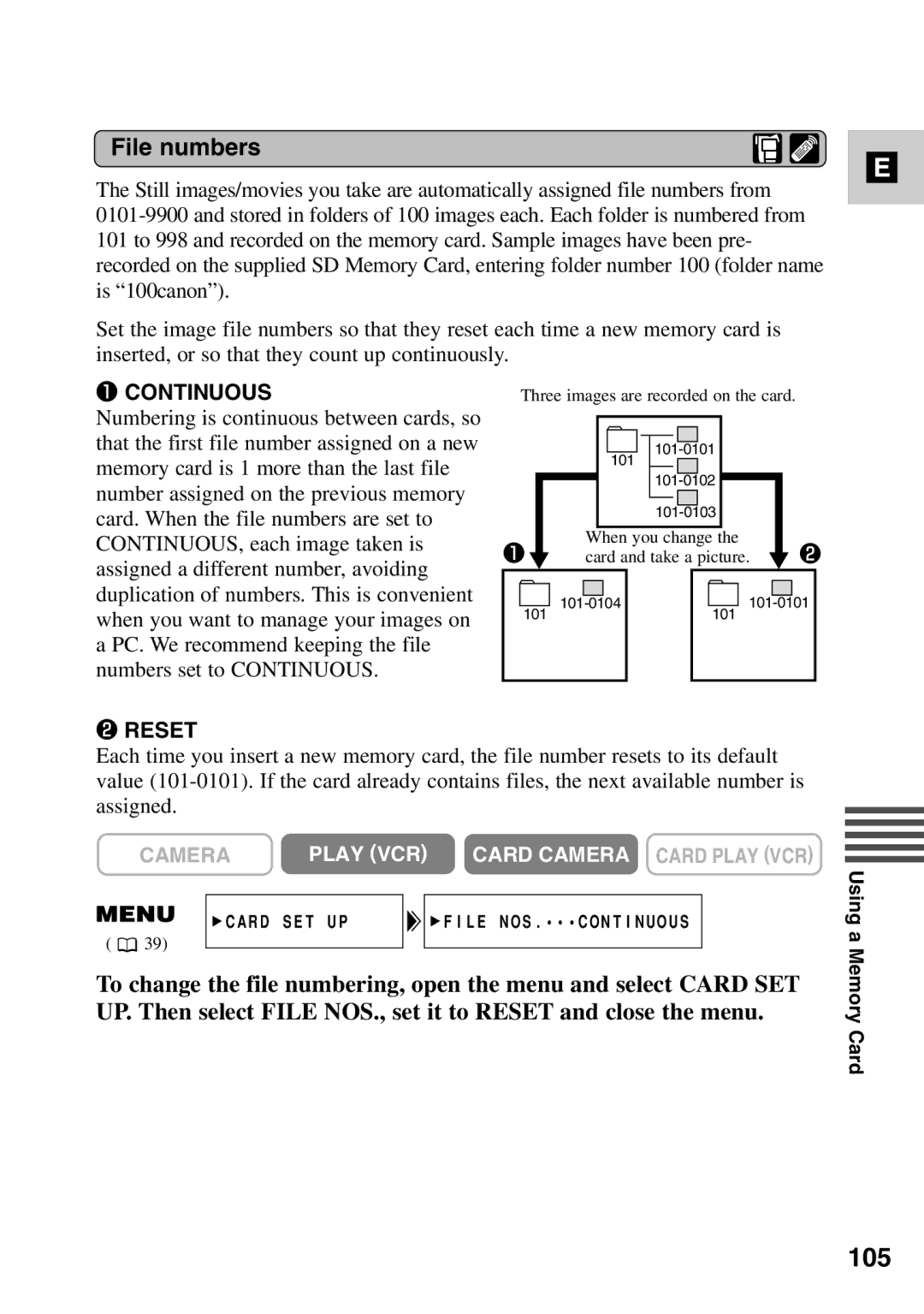 Canon MV6iMC instruction manual 105, File numbers 