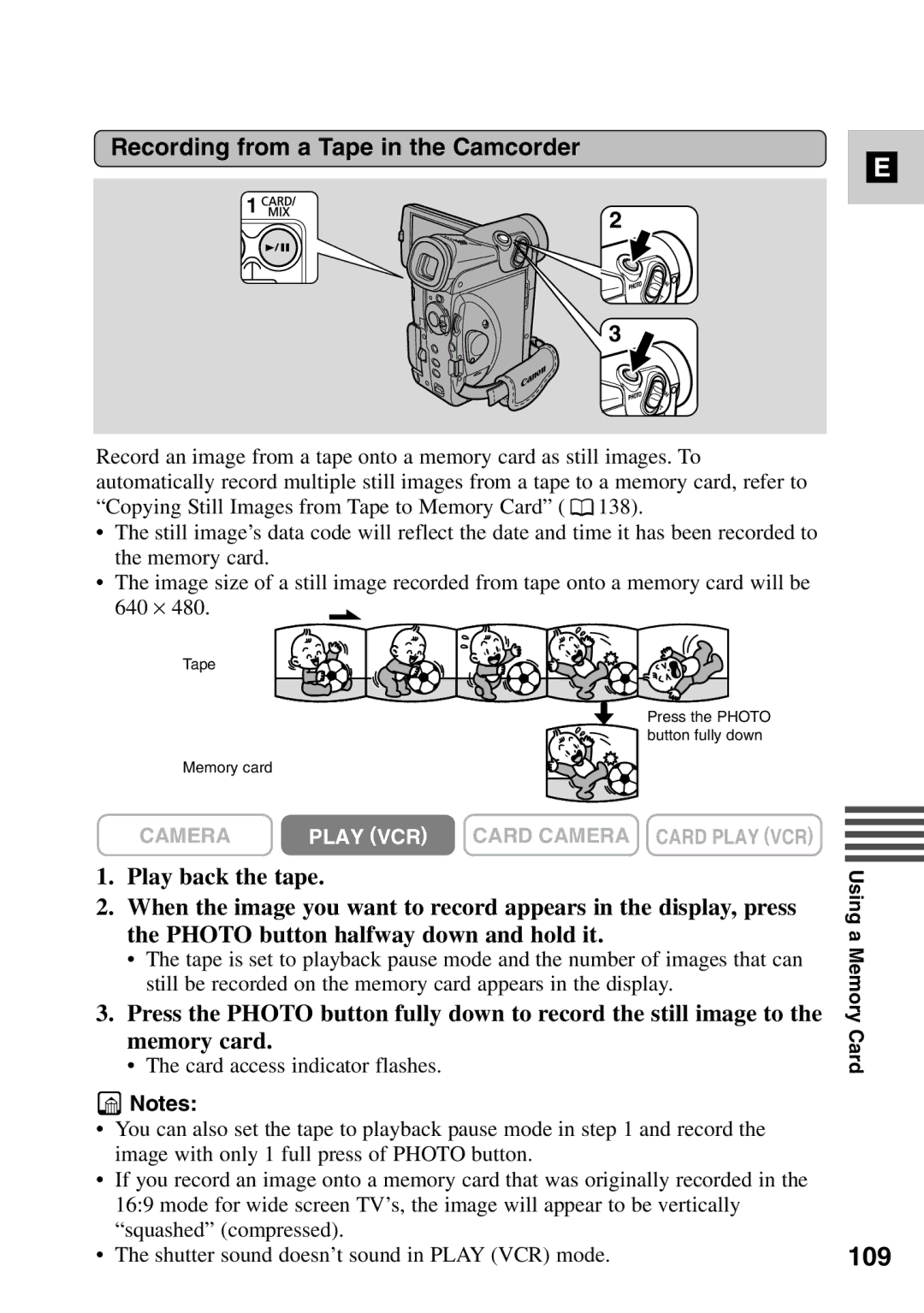 Canon MV6iMC instruction manual 109, Recording from a Tape in the Camcorder 