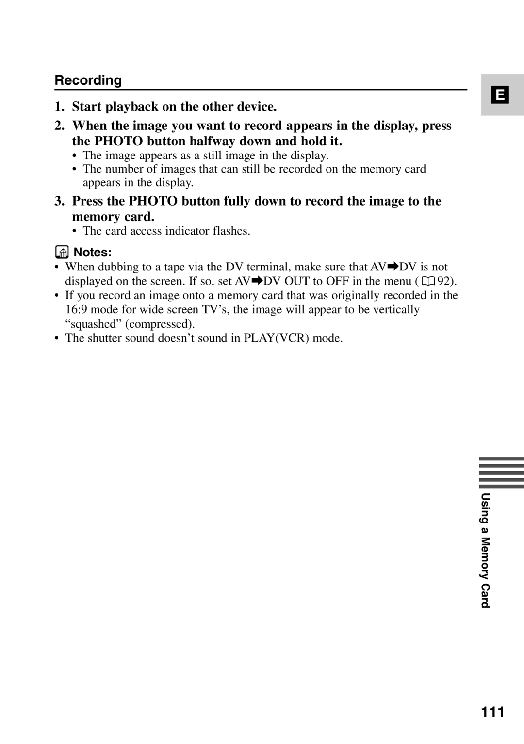 Canon MV6iMC instruction manual 111, Recording 