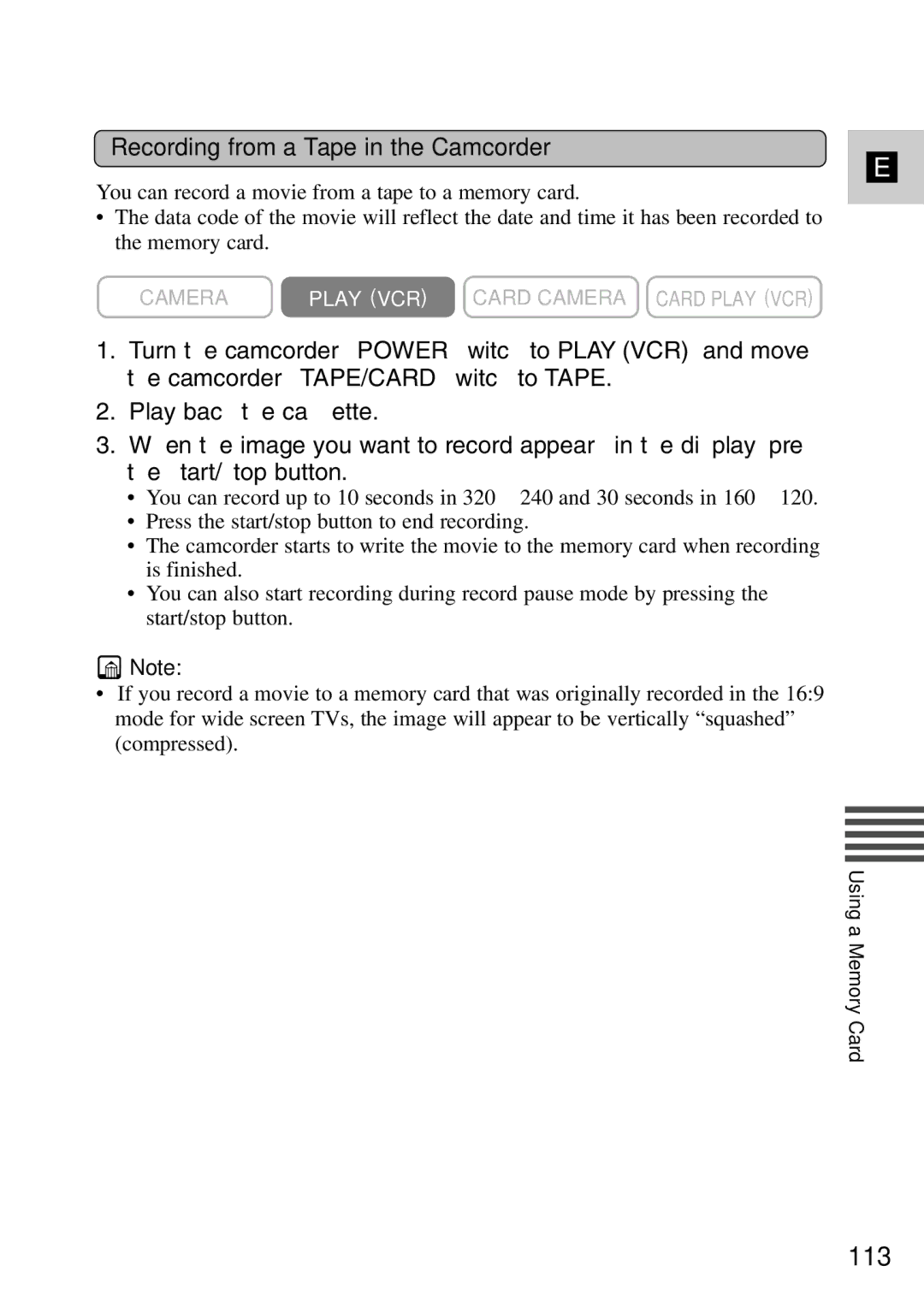 Canon MV6iMC instruction manual 113, Recording from a Tape in the Camcorder 