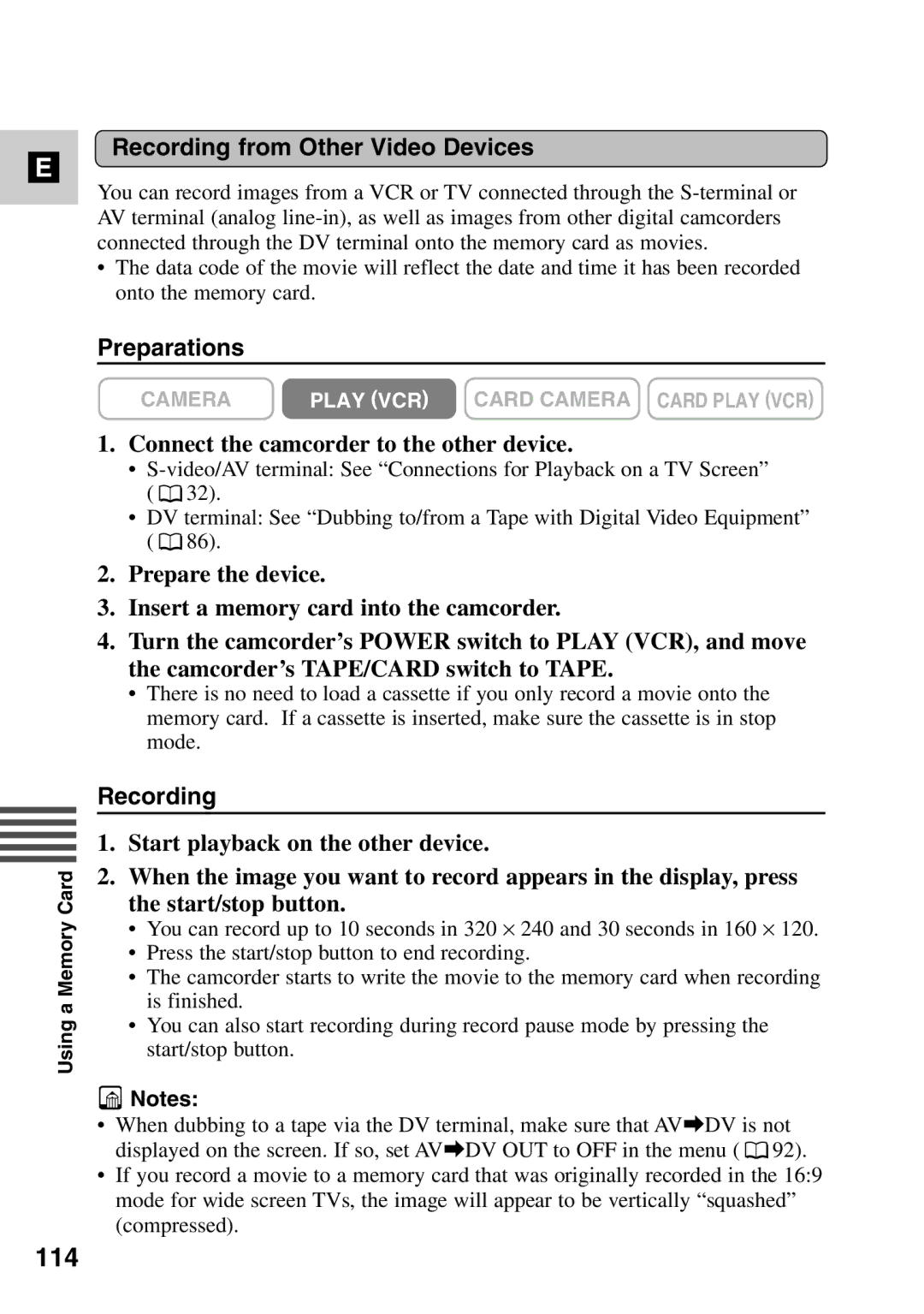 Canon MV6iMC instruction manual 114, Recording from Other Video Devices 