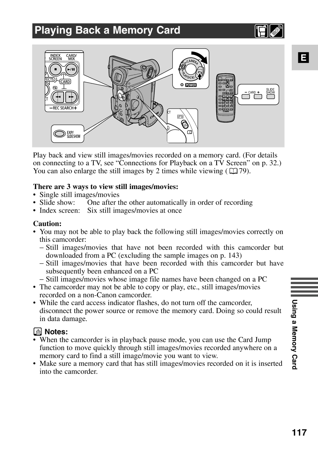 Canon MV6iMC instruction manual Playing Back a Memory Card, 117, There are 3 ways to view still images/movies 