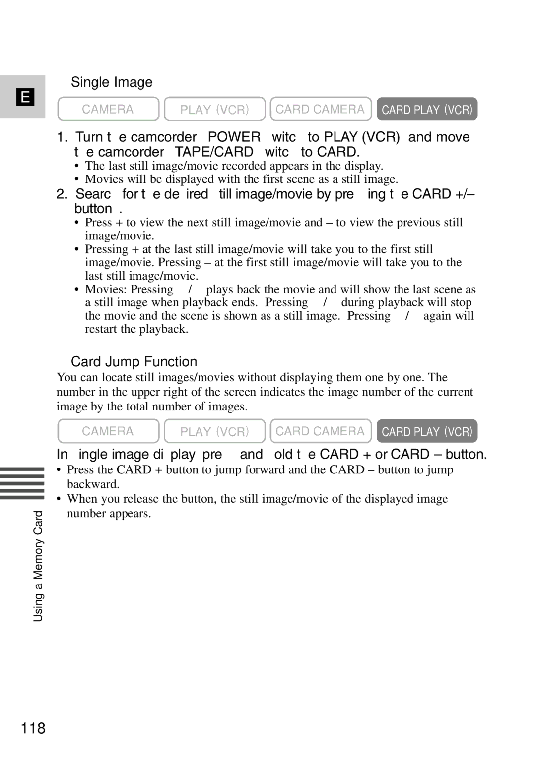 Canon MV6iMC instruction manual 118, Single Image, Card Jump Function 