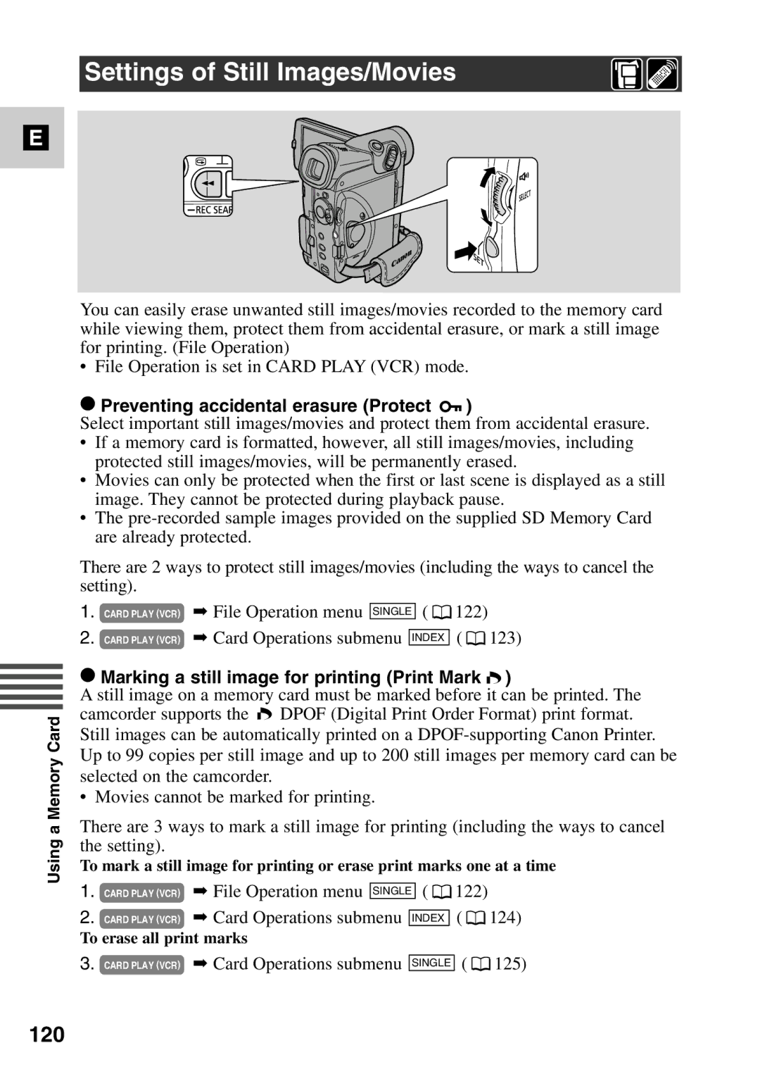 Canon MV6iMC instruction manual Settings of Still Images/Movies, 120 