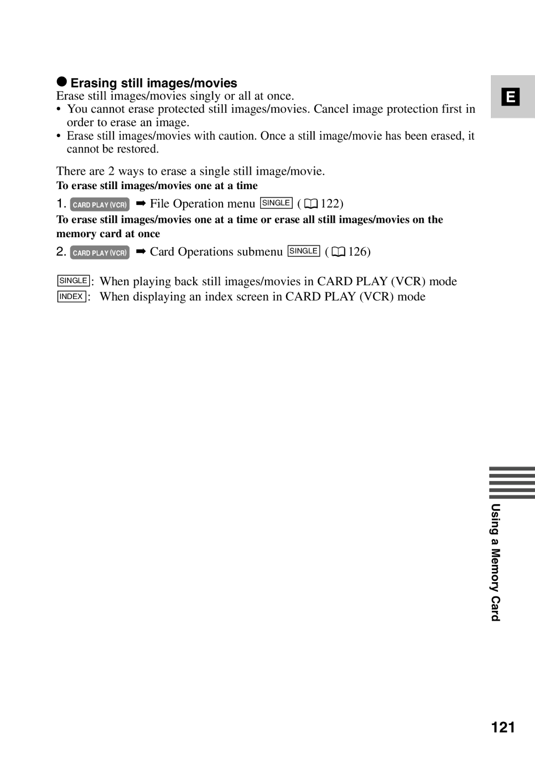 Canon MV6iMC instruction manual 121, Erasing still images/movies 