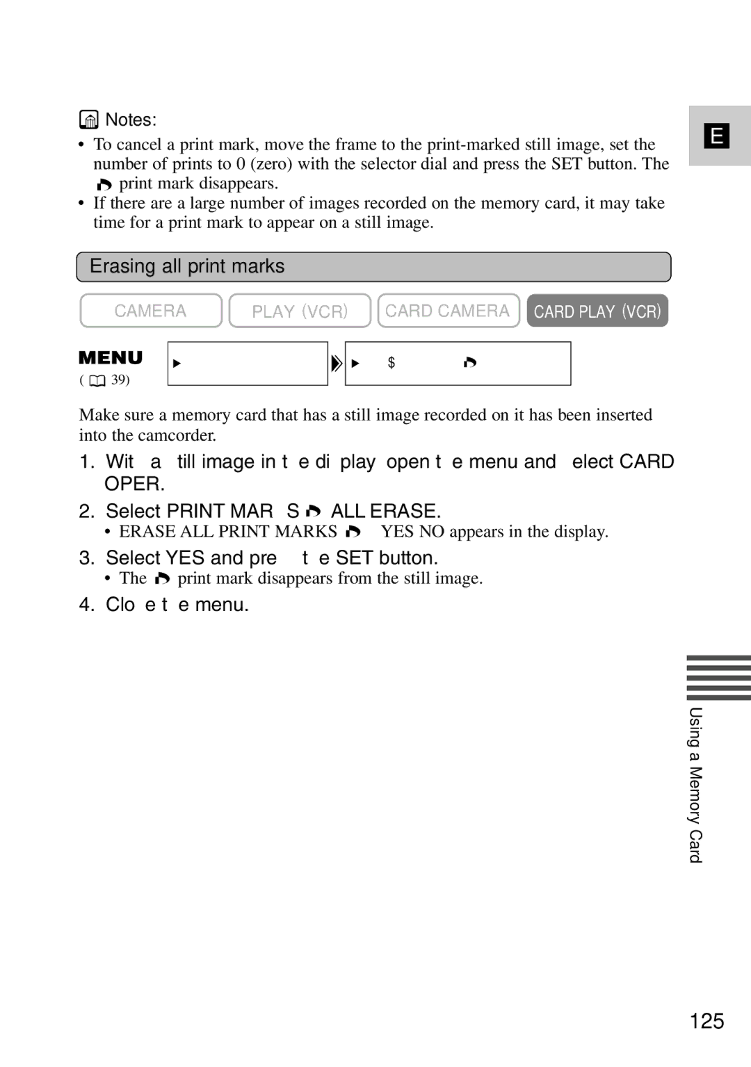 Canon MV6iMC instruction manual 125, Erasing all print marks 