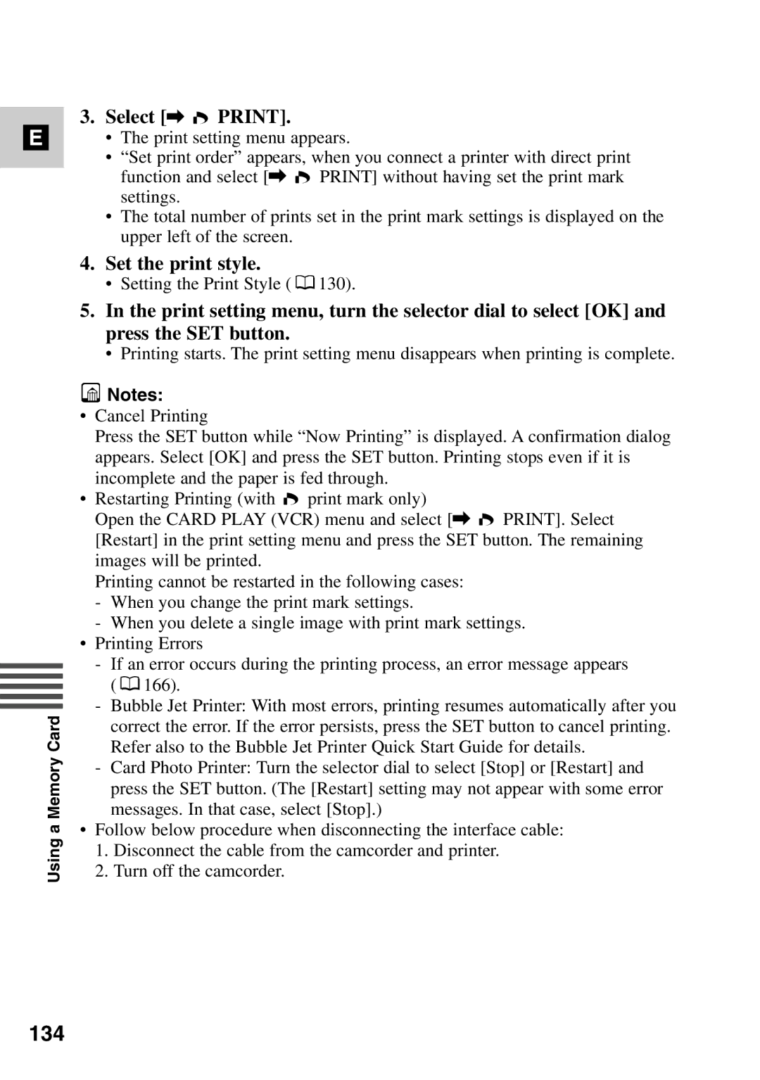 Canon MV6iMC instruction manual 134, Select \ Print, Set the print style 